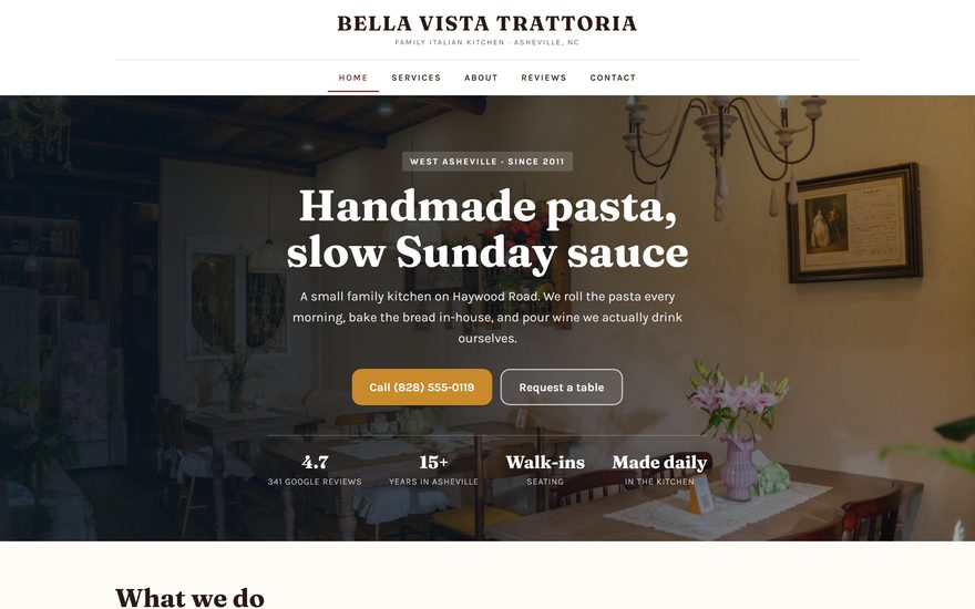 Bella Vista Trattoria website